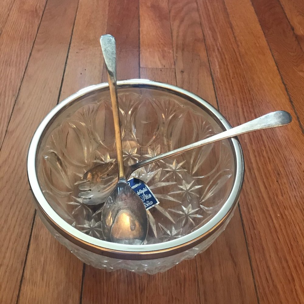 Raimond Crystal & Silverplated Saladbowl & Servers